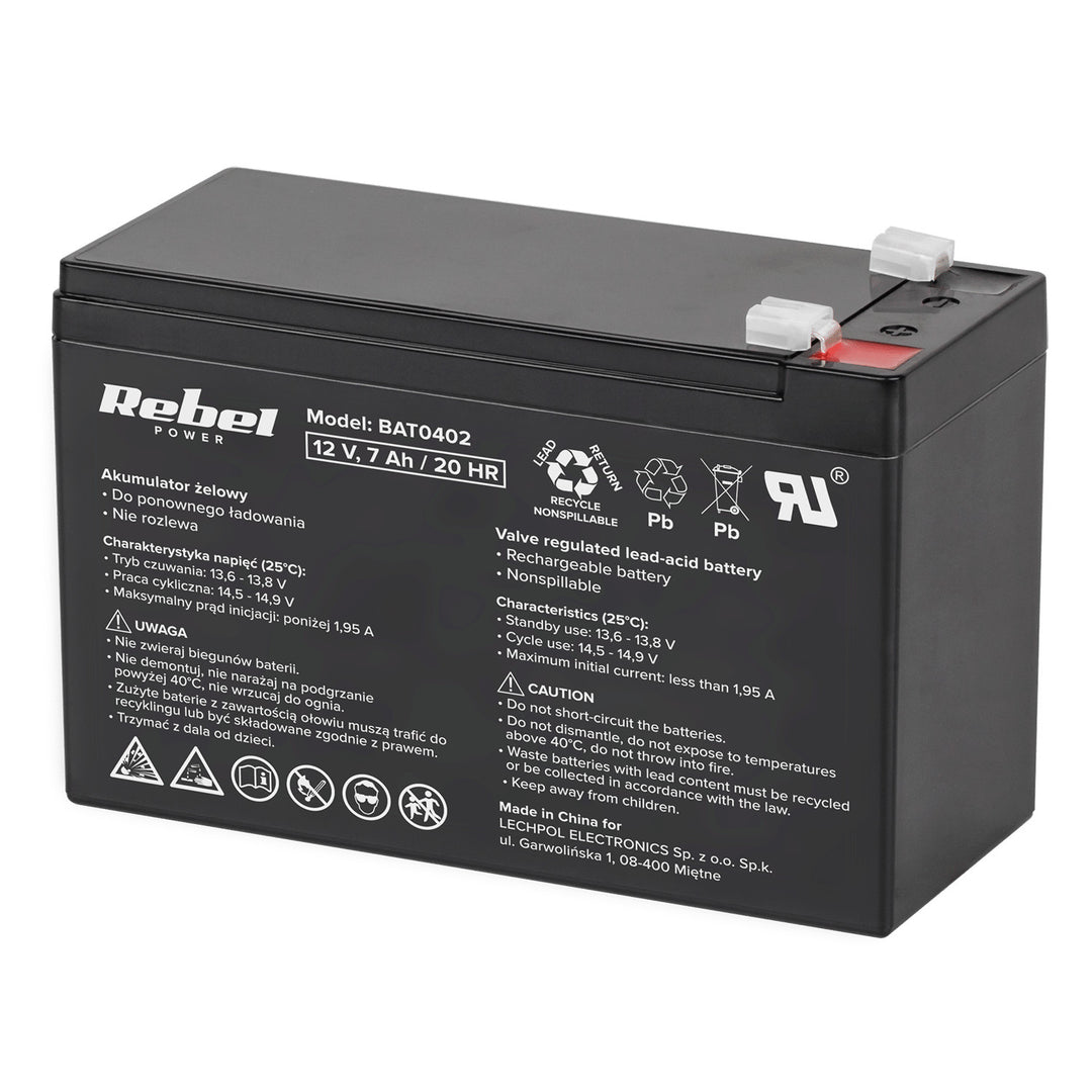 Batterie au gel sans entretien 12V 7Ah Rebeld Longue durée de vie