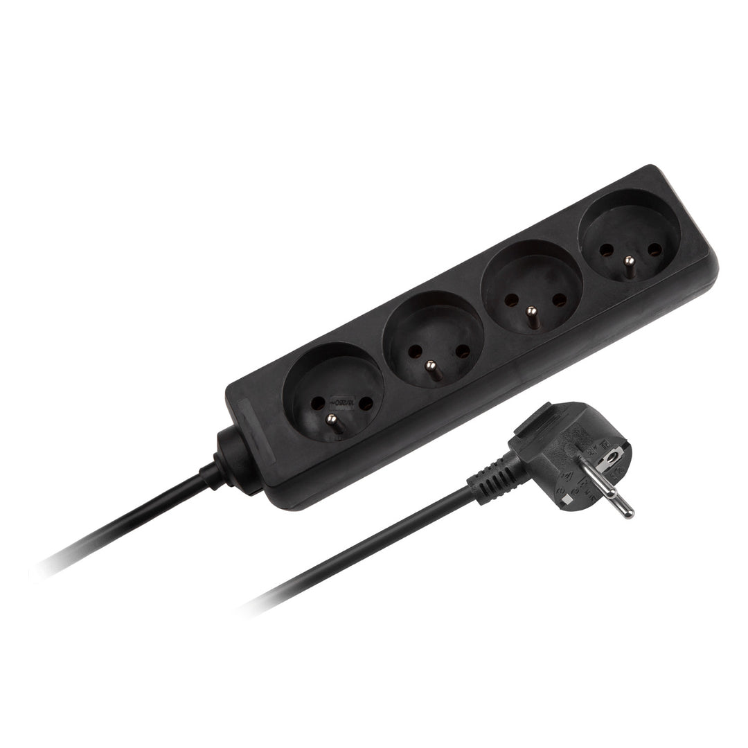 Rallonge, 4 prises, 3m, 1.5mm, Kemot, barrette d'alimentation noire