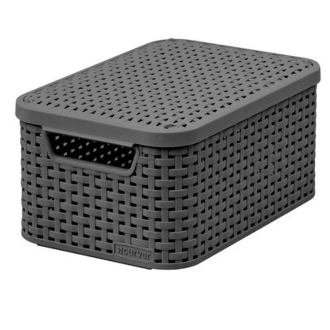 Panier Curver, multi-usages, avec couvercle, gris foncé, Rattan Style M
