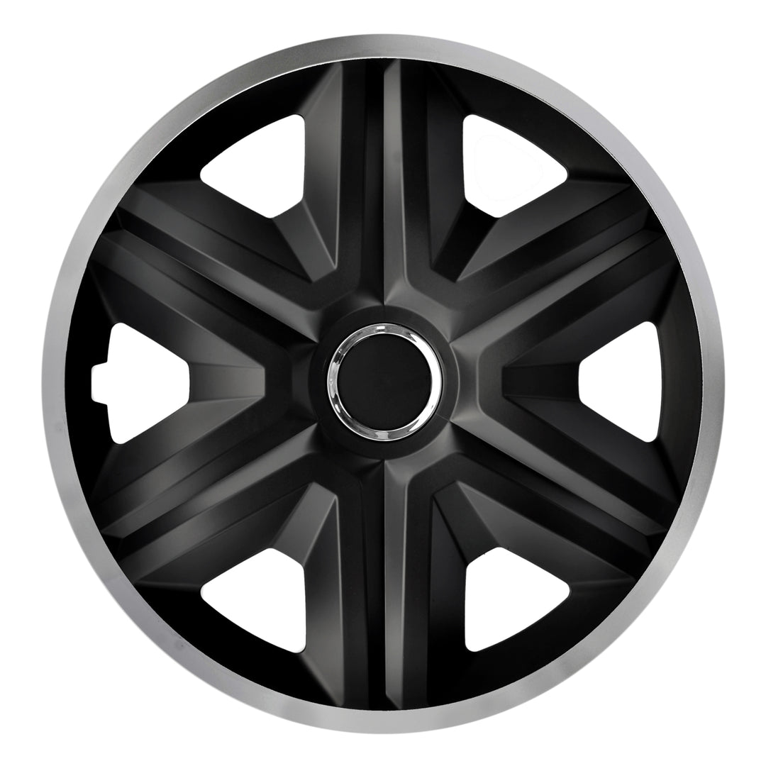 Zwart-zilveren wieldoppen 15" set van 4 stuks FAST LUX
