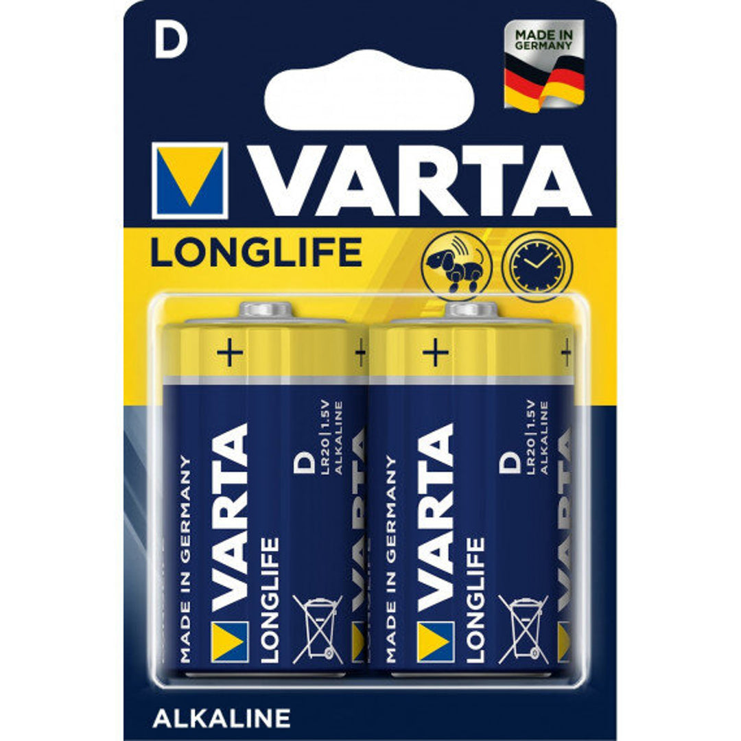 2x Varta Longlife D / LR20 1.5V piles alcalines blister