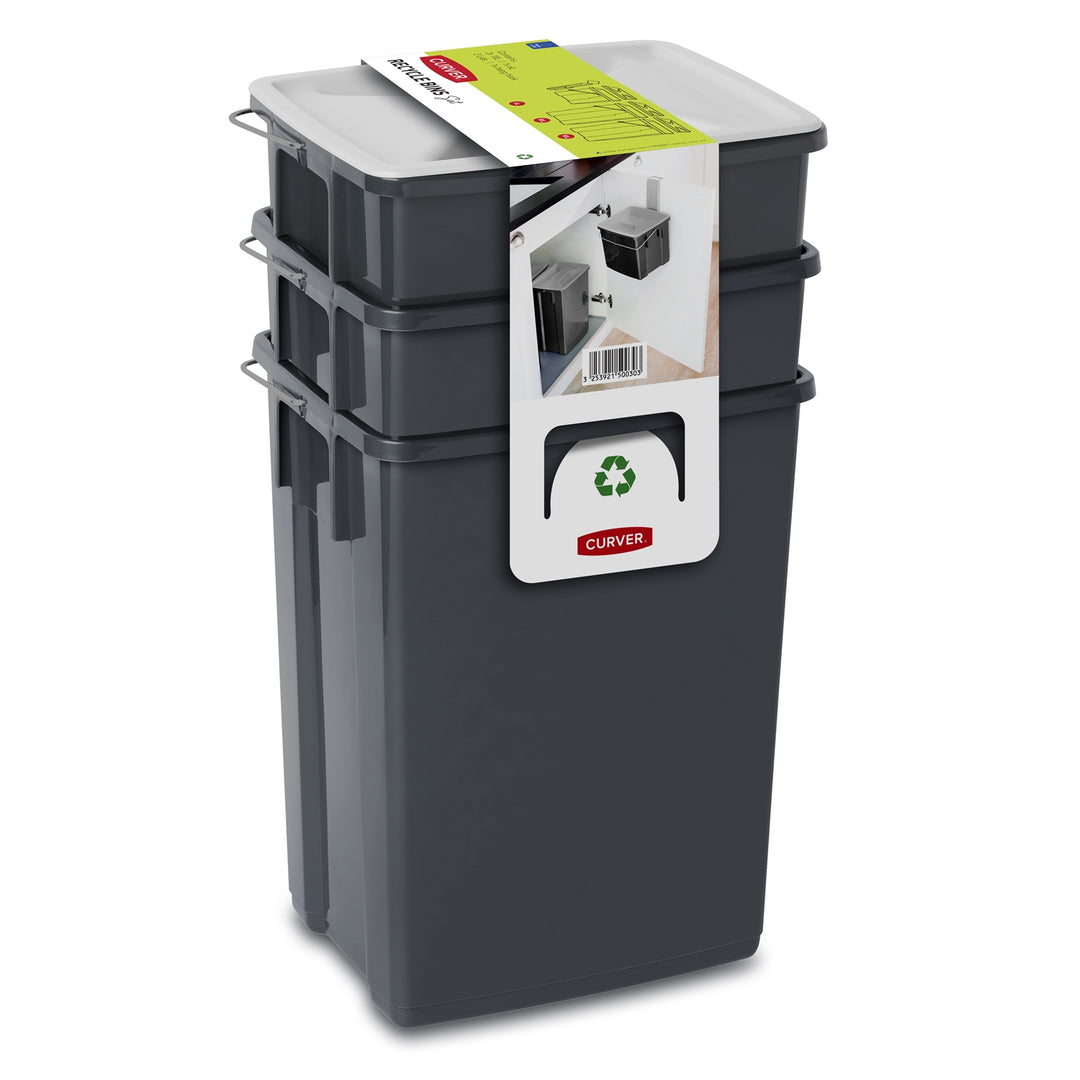 Ensemble de bacs de tri des déchets 2x10L + 6L Curver Recycle Bins SET