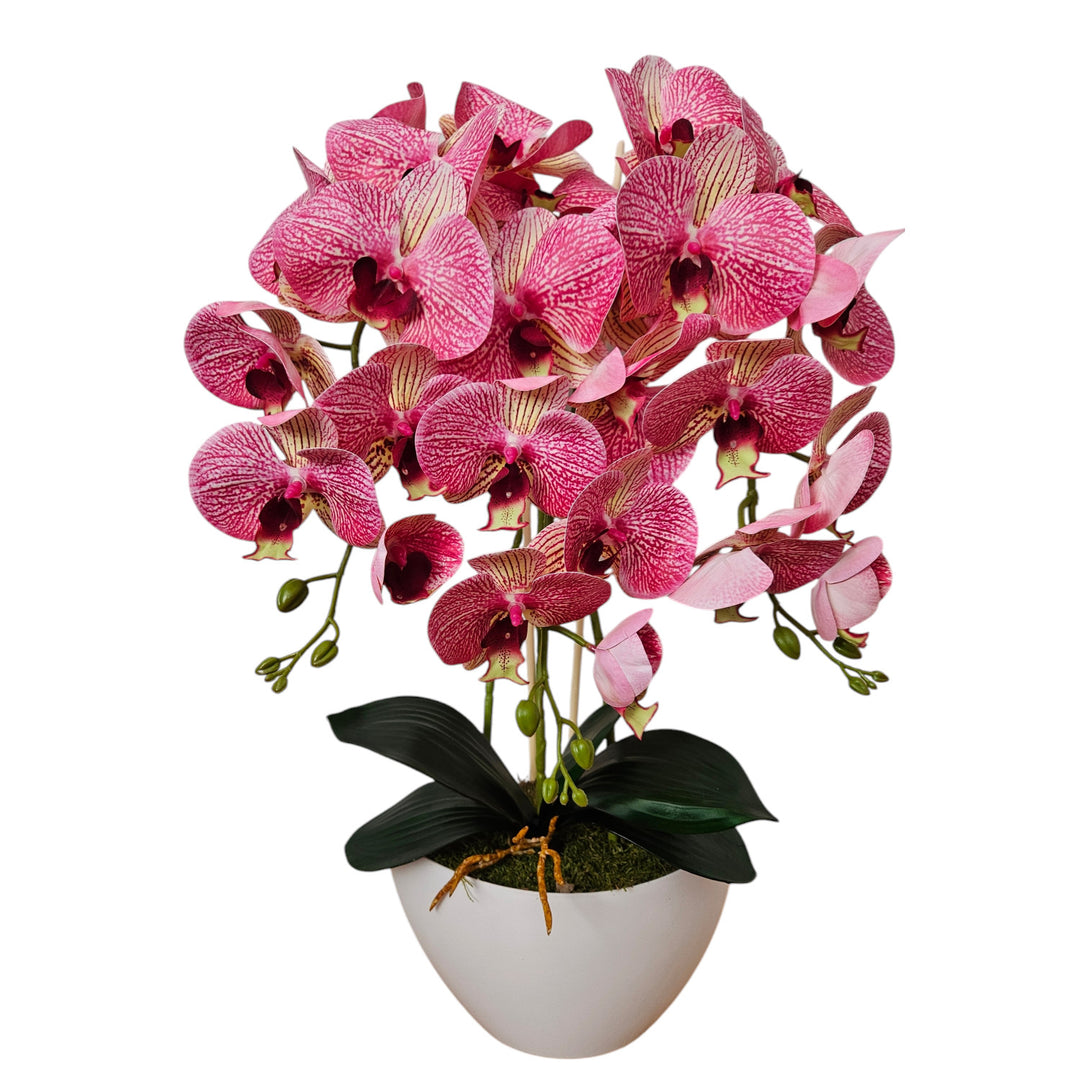 Orchidée artificielle Damich, en caoutchouc, pot blanc, 3pgrk2