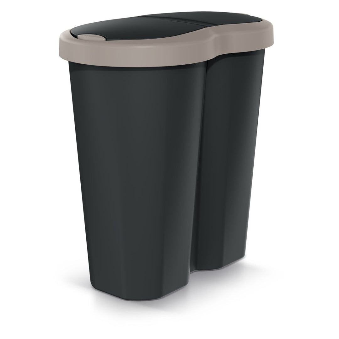 Corbeille Compacta R Duo, brun/noir, capacité 40L, un compartiment, deux couvercles, NDRF40-WG5C_S411