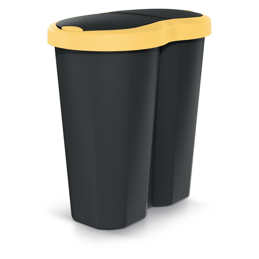 Corbeille à papier Compacta R Duo, jaune/noir, capacité 40L, un compartiment, deux couvercles, NDRF40-1215C_S411
