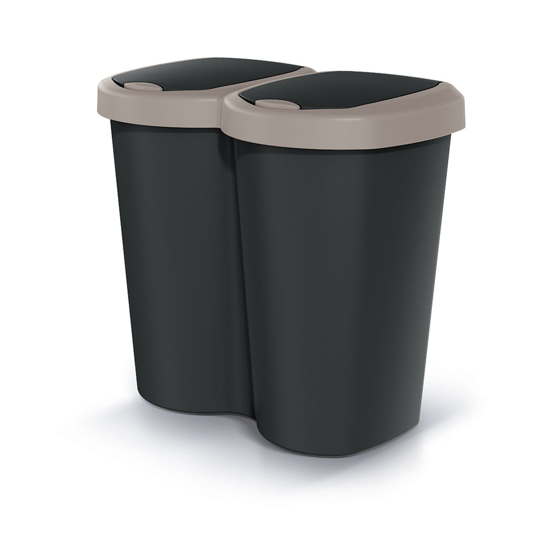 Poubelle Compacta B Duo, brun/noir, capacité 40L, un compartiment, deux couvercles, version murale, NDBS40-WG5C_S411