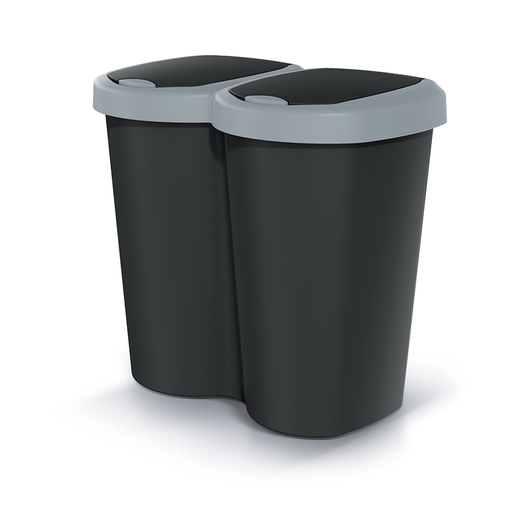 Corbeille Compacta B Duo, gris/noir, capacité 40L, un compartiment, deux couvercles, version murale, NDBS40-429U_S411