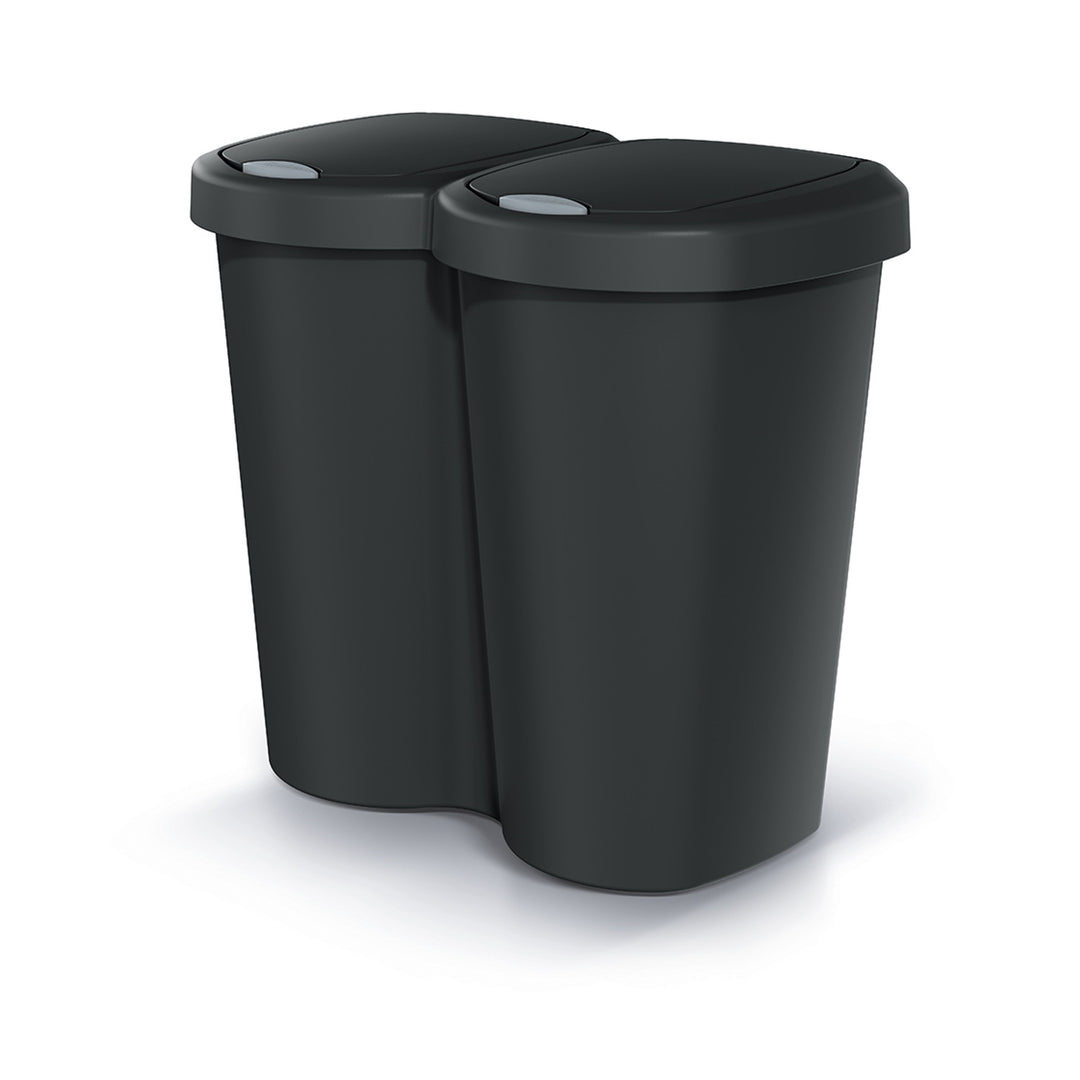Poubelle Compacta B Duo, noir, capacité 40L, un compartiment, deux couvercles, version murale, NDBS40-S411