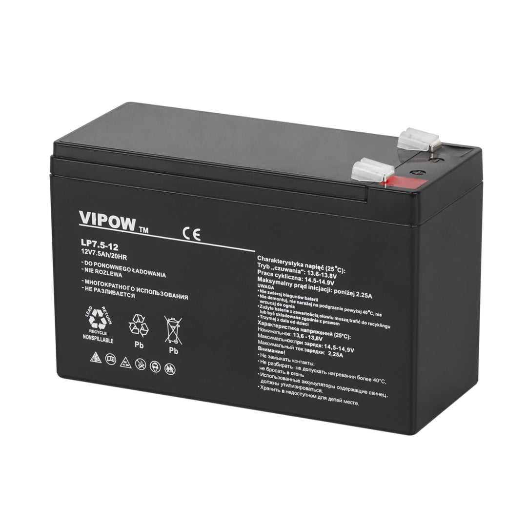 Batterie gel rechargeable 12V 7.5Ah sans entretien VIPOW