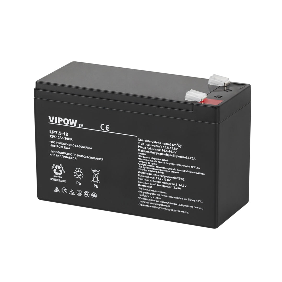 Batterie gel rechargeable 12V 7.5Ah sans entretien VIPOW