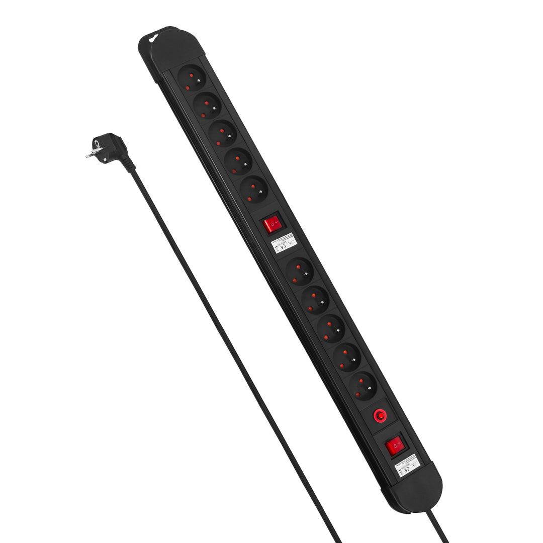 Multiprise Maclean, rallonge 10 prises, 2 interrupteurs, protection et signalisation de surcharge, 3680 W, MCE10