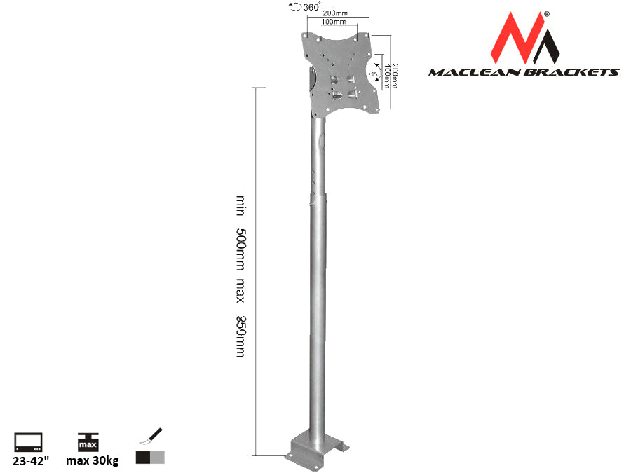 Plafond TV beugel 23-42" max 30 kg Maclean MC-504A S