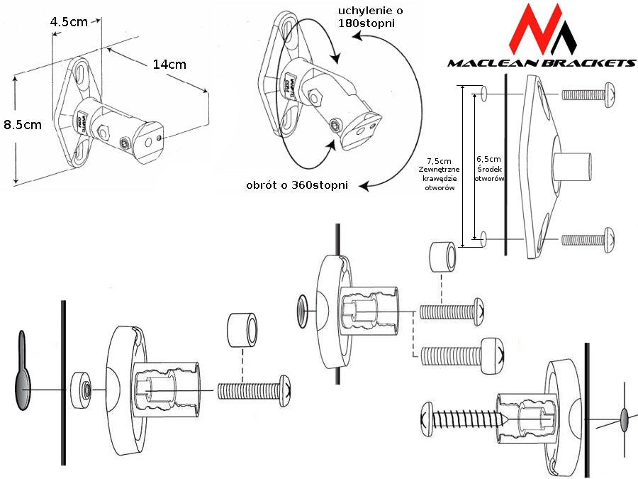 Muurbeugel voor luidspreker maximale belasting 3,5 kg Maclean MC-528 2 st