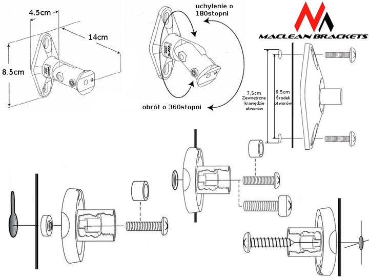 Muurbeugel voor luidspreker maximale belasting 3,5 kg Maclean MC-528 2 st