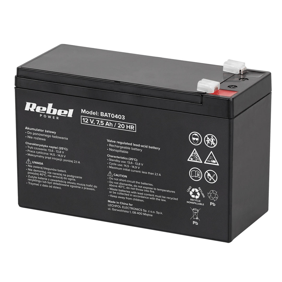 Batterie gel rechargeable 12V 7.5Ah sans entretien MaxPower