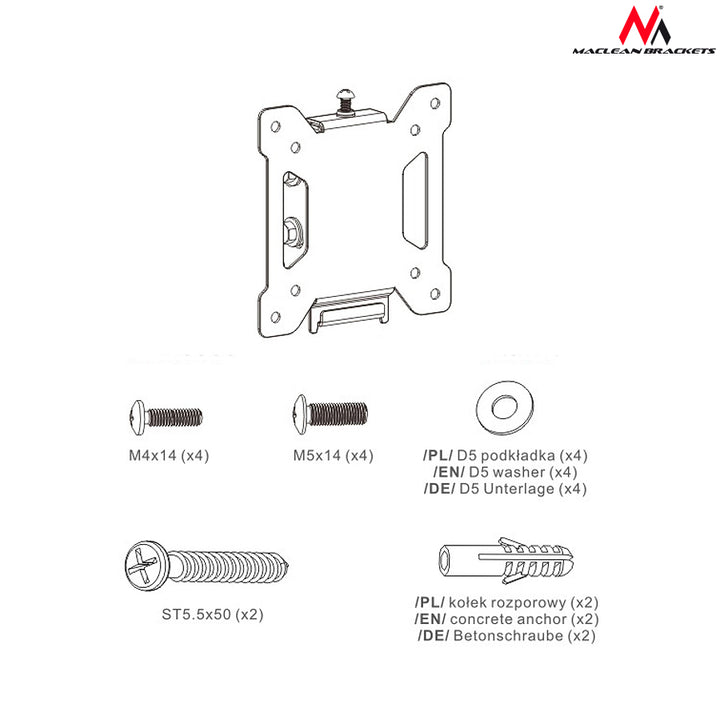 TV-ondersteuning 13-27" Maclean MC-596 zwart maximale belasting 20kg max VESA 100x100