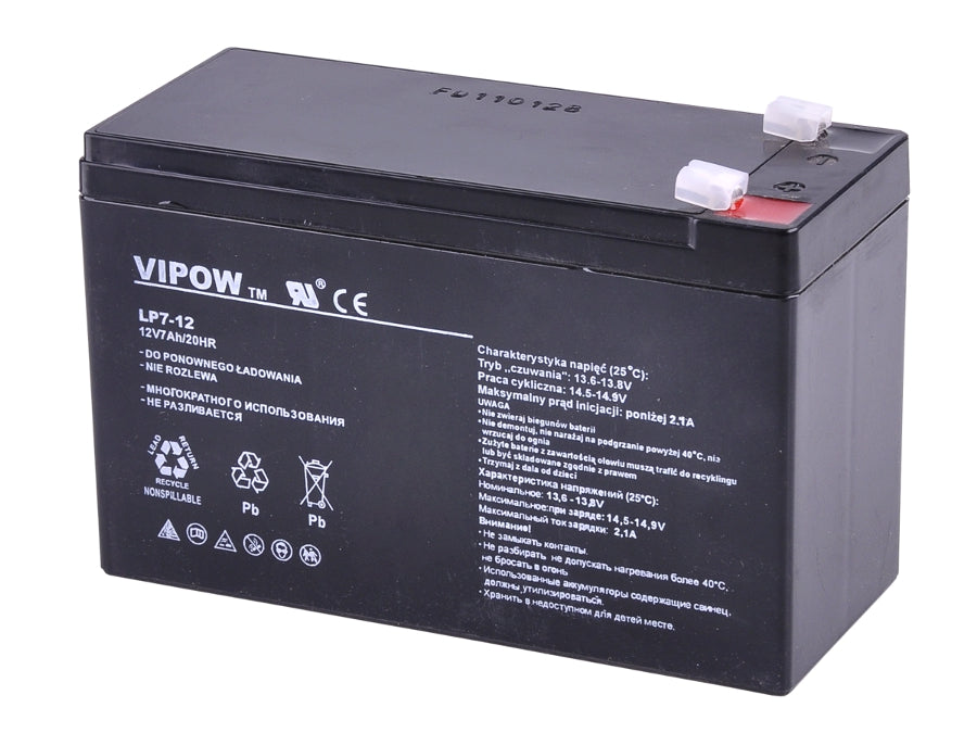 Batterie gel rechargeable sans entretien 12V 7Ah Vipow