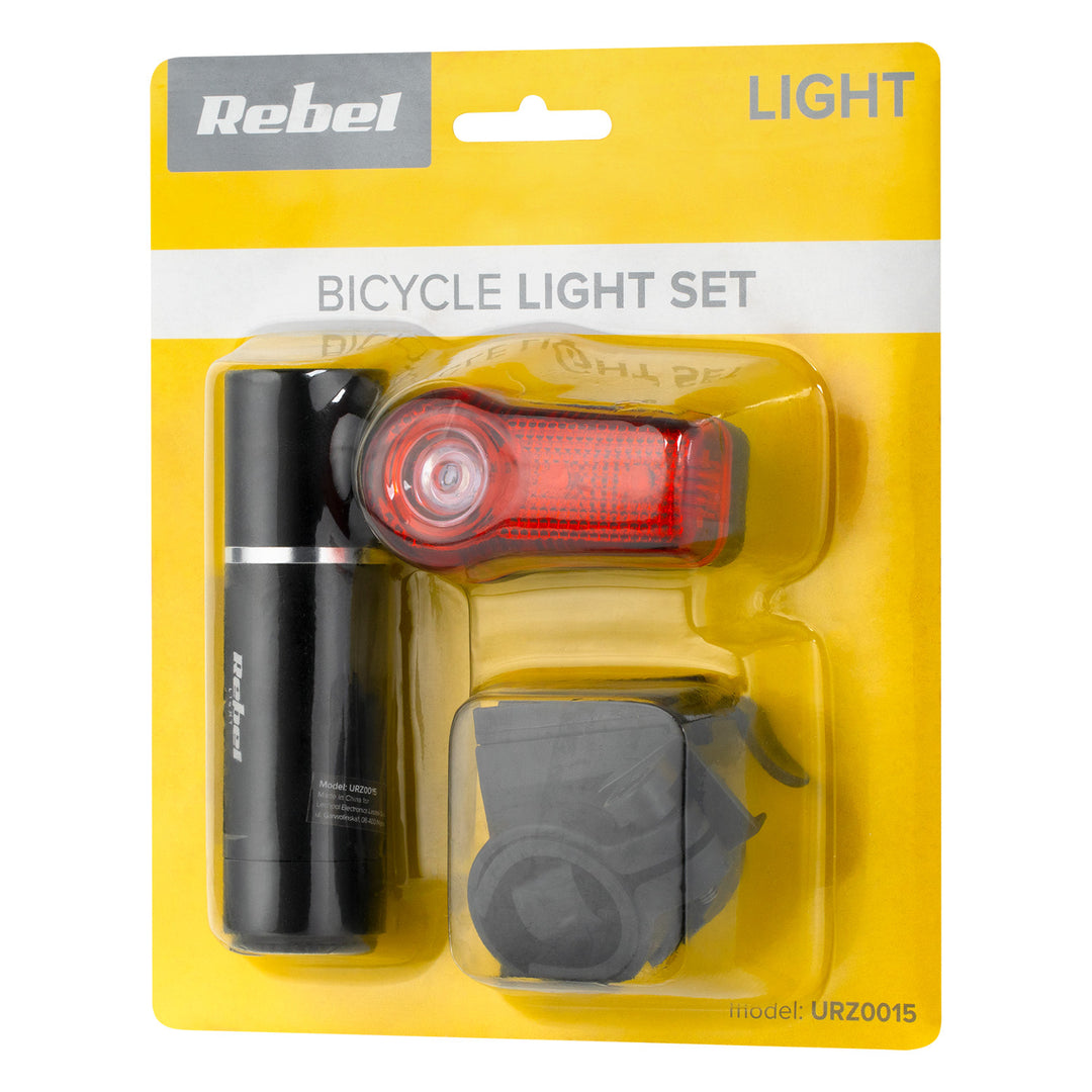 Kit lumière vélo URZ0015 avant 1x LED 3W + arrière 3x LED batterie Rebel