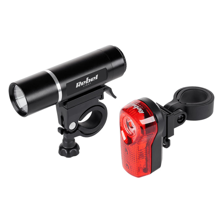 Kit lumière vélo URZ0015 avant 1x LED 3W + arrière 3x LED batterie Rebel