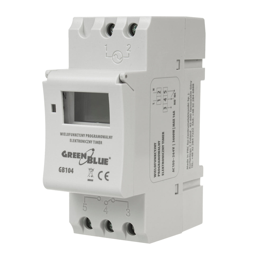 Programmateur interrupteur minuterie numérique pour rail DIN GreenBlue GB104