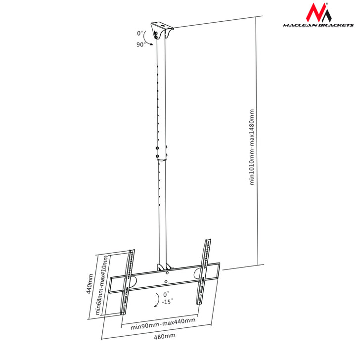 Universele plafondbeugel voor TV en LCD, LED, plasmaschermen 32-65" 50kg Maclean MC-631