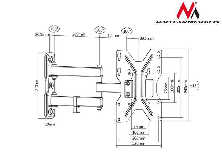 LCD LED TV-muurbeugel 13-42" 30kg VESA 200x200 Maclean MC-648