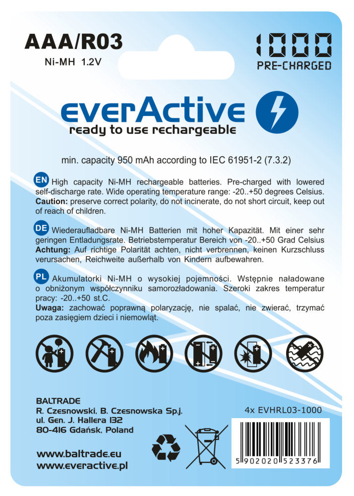 4x piles rechargeables R03 / AAA everActive