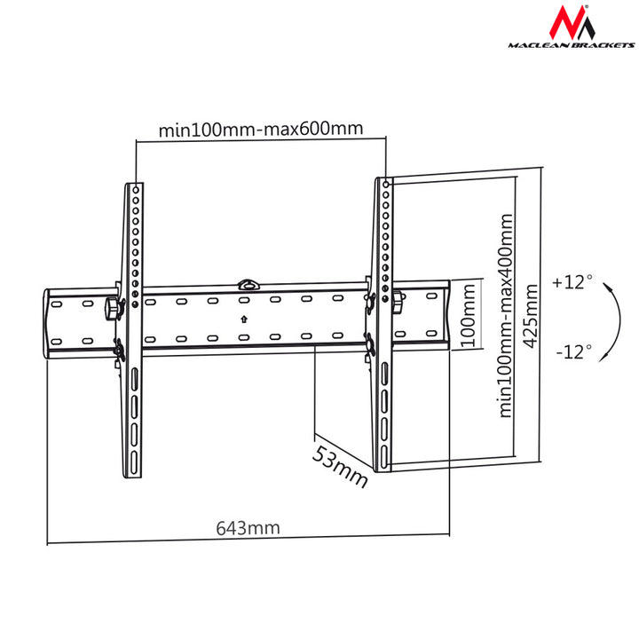 Muurbeugel voor televisies of LED LCD Plasmaschermen 37-70" 40kg max Maclean MC-668