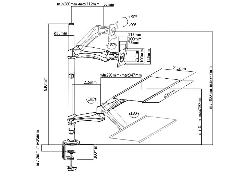 Universele ondersteuning voor 13-27" monitor en Maclean MC-681 toetsenbord