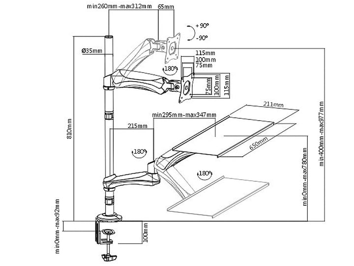 Universele ondersteuning voor 13-27" monitor en Maclean MC-681 toetsenbord