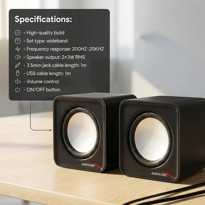 Haut-parleurs d'ordinateur 6W USB Silver&Black Audiocore AC870 B