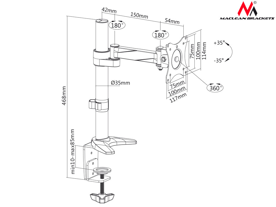 Support de bureau pour écran 13"-27" 8kg Maclean MC-717