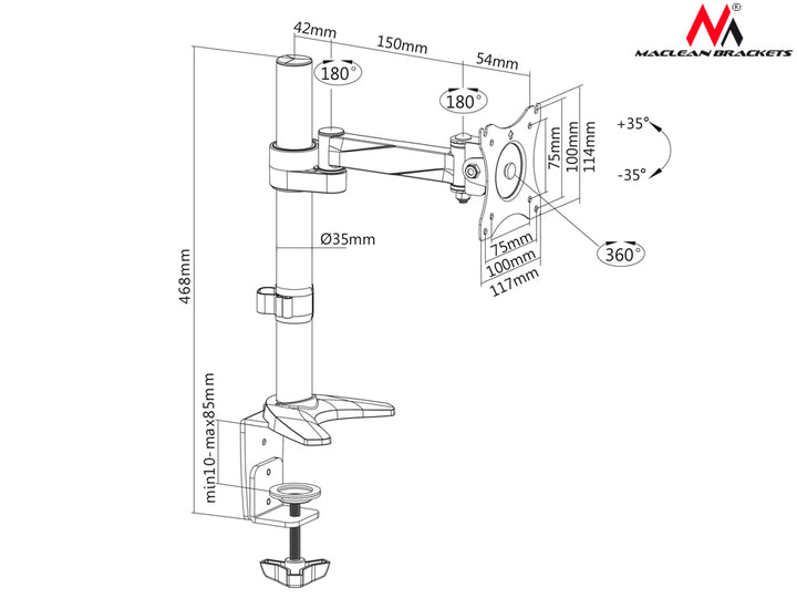 Bureaubeugel voor scherm 13"-27" 8kg Maclean MC-717