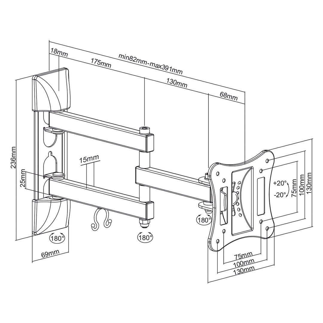 Universele tv-beugel voor wandmontage 13-27" maximale belasting 15 kg Maclean MC-719