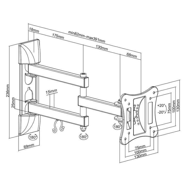 Universele tv-beugel voor wandmontage 13-27" maximale belasting 15 kg Maclean MC-719