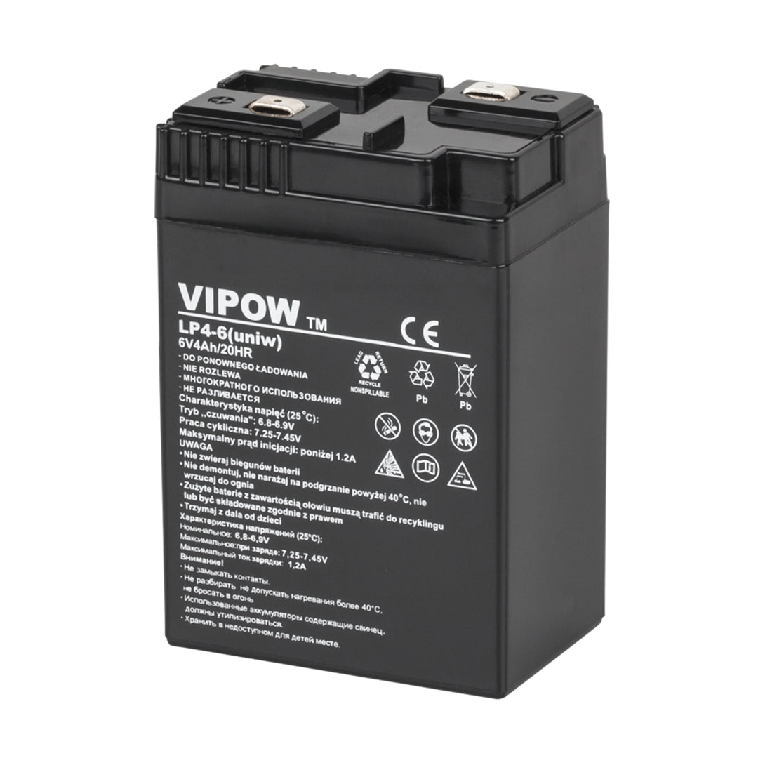 Batterie gel Vipow 6V 4Ah rechargeable sans entretien