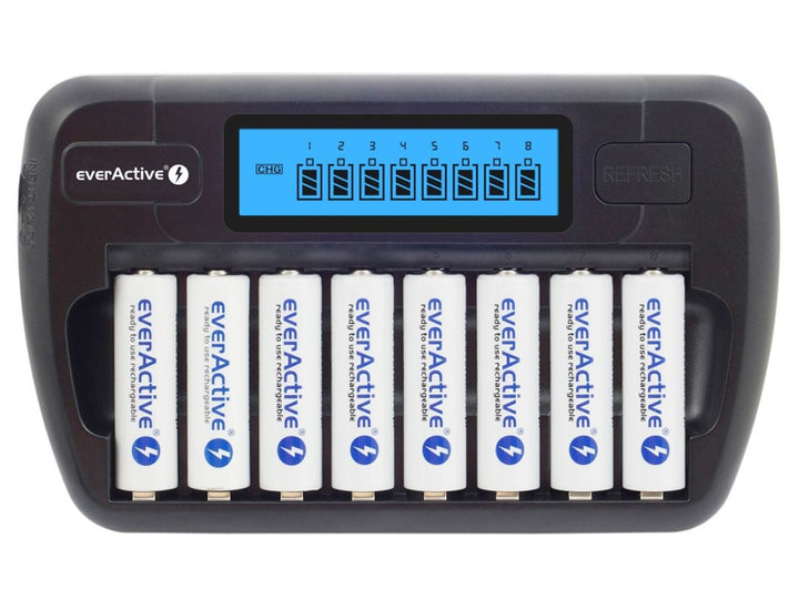 Chargeur de batterie AA et AAA everActive, 8 canaux, écran LCD, NC-800