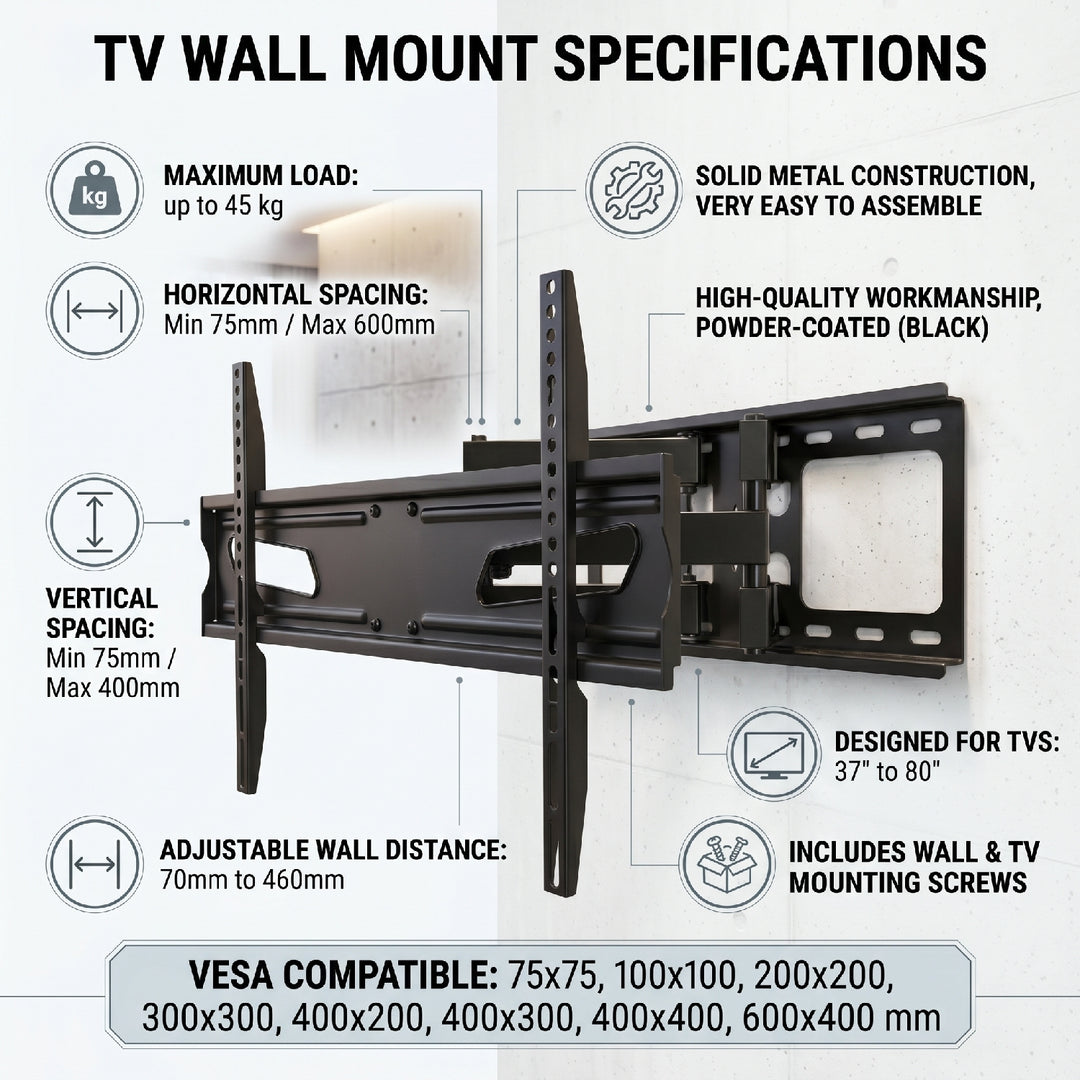 Brandbare muurbeugel voor tv of scherm 37-80" 40 kg Maclean MC-723 B