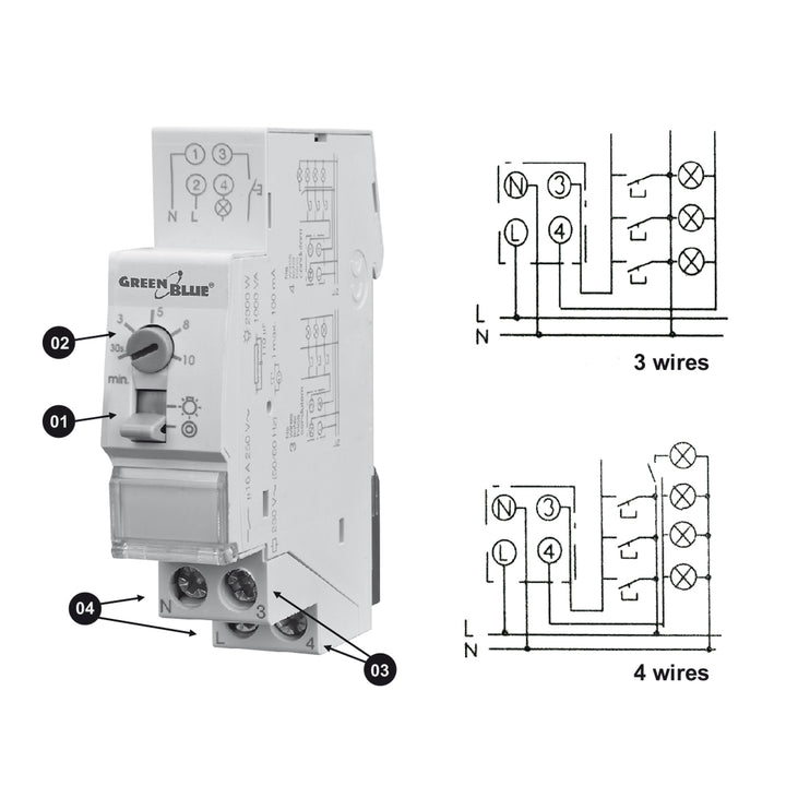 Minuterie d'éclairage d'escalier 16A 250V GreenBlue GB114