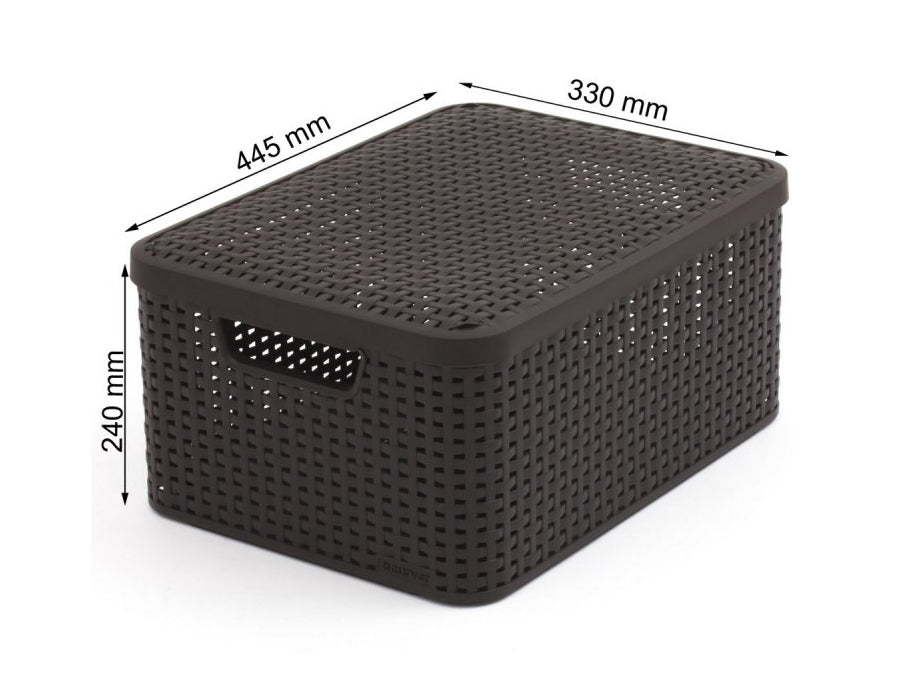 Panier Curver, multi-usages, avec couvercle, brun foncé, Rattan Style L