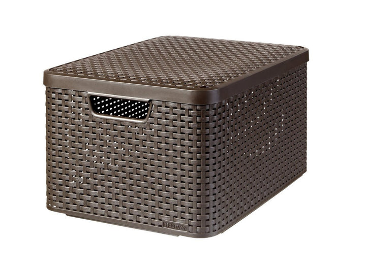 Panier Curver, multi-usages, avec couvercle, brun foncé, Rattan Style L