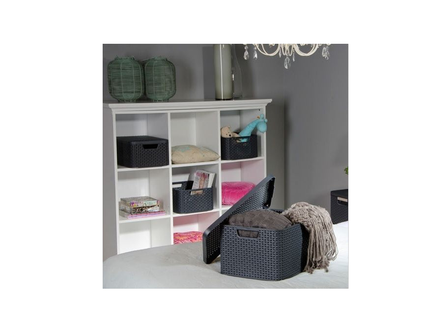 Panier Curver, multi-usages, avec couvercle, gris, Rattan Style L