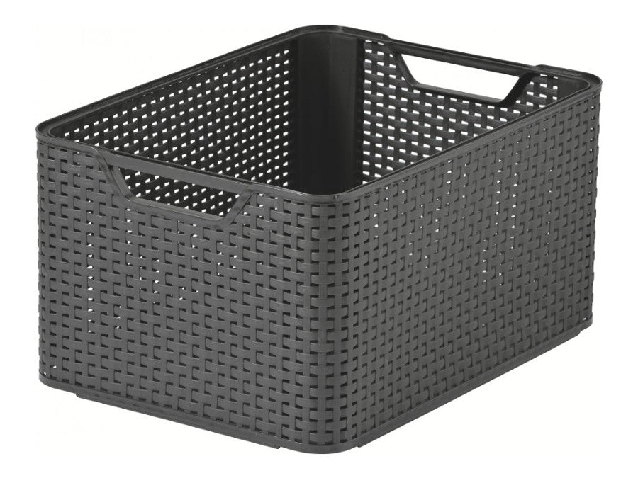 Panier Curver, multi-usages, avec couvercle, gris, Rattan Style L