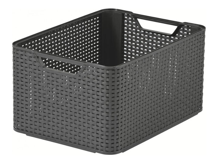 Panier Curver, multi-usages, avec couvercle, gris, Rattan Style L
