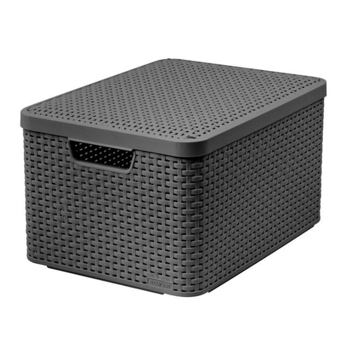 Panier Curver, multi-usages, avec couvercle, gris, Rattan Style L