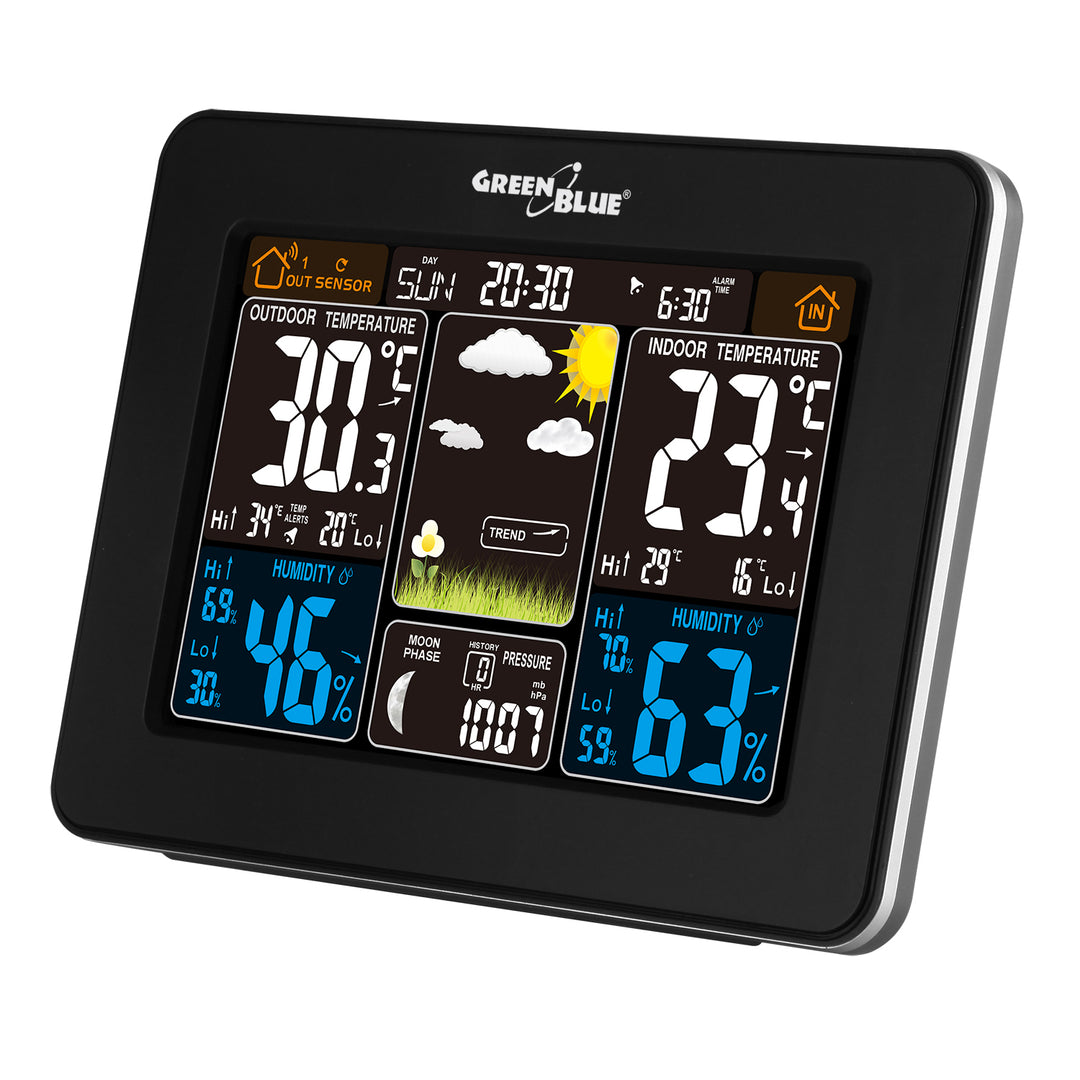 Station météo sans fil avec écran LCD capteur extérieur GreenBlue GB523