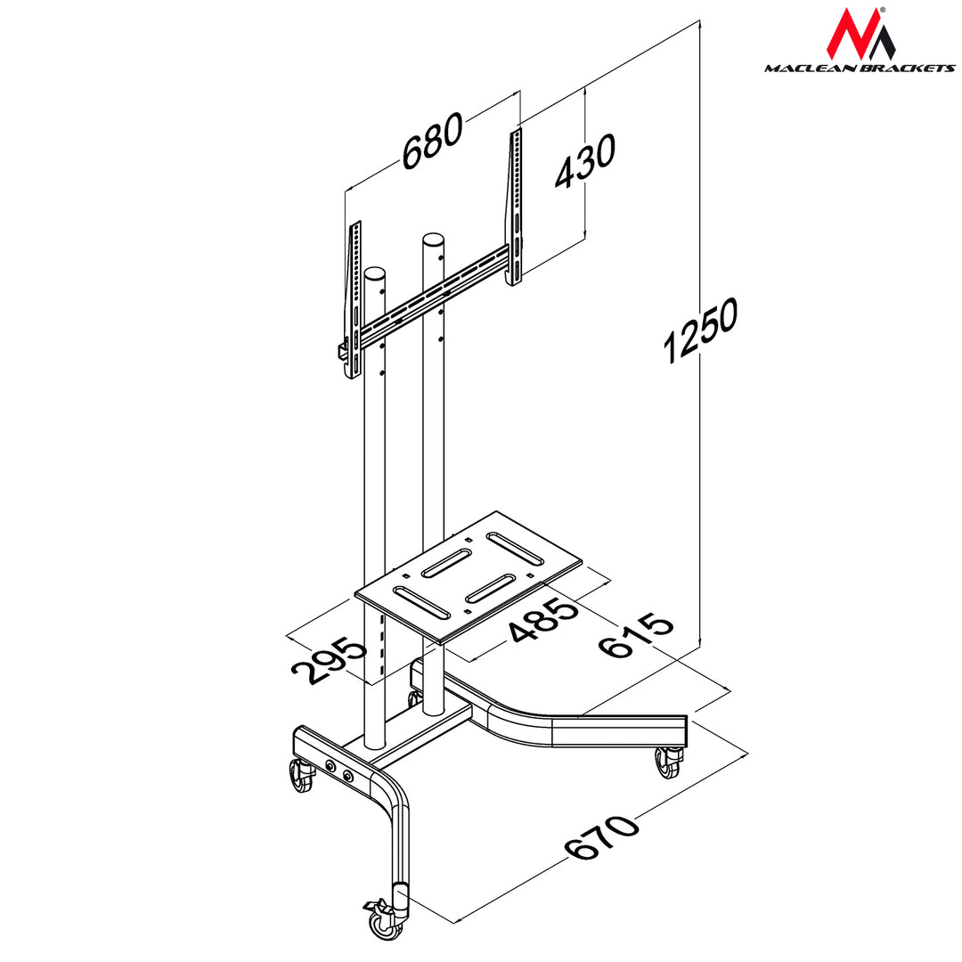 Trolleybeugel voor LCD/LED/PLASMA TV Maclean-beugels MC-739