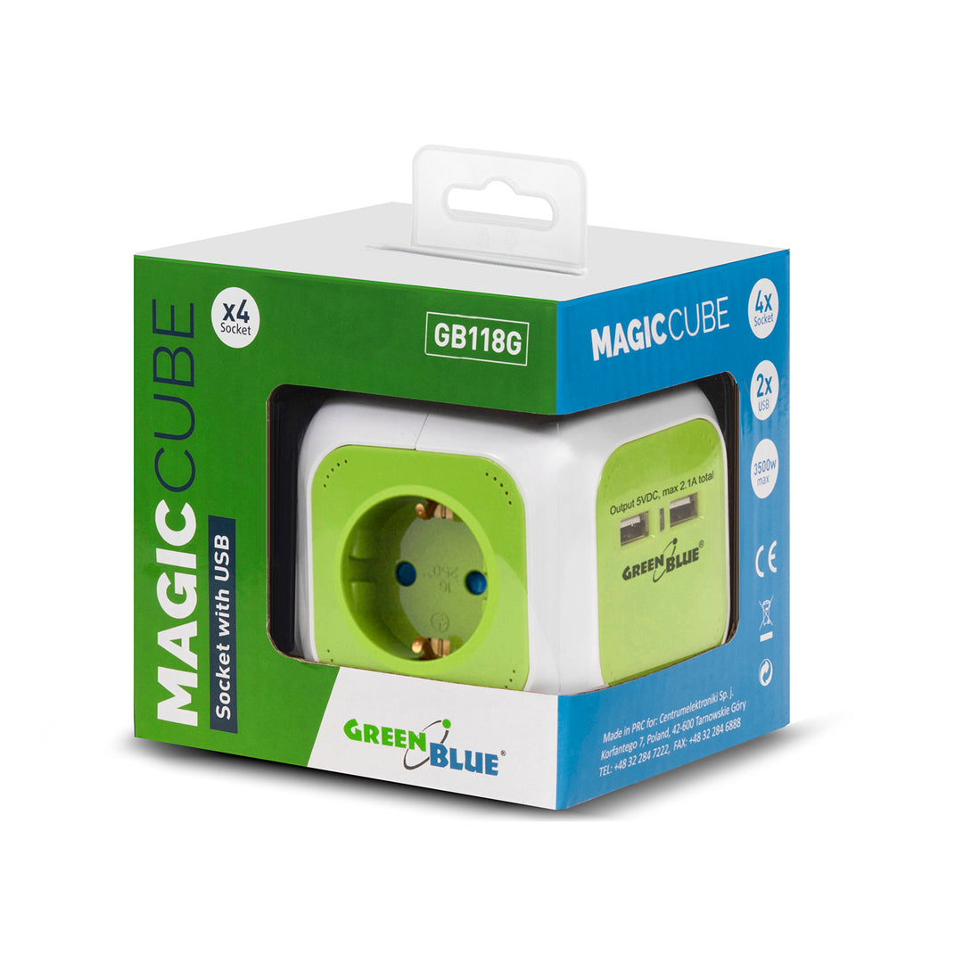 Prise d'alimentation quadruple MagicCube version allemande 2 entrées USB 1,4m GreenBlue GB118G