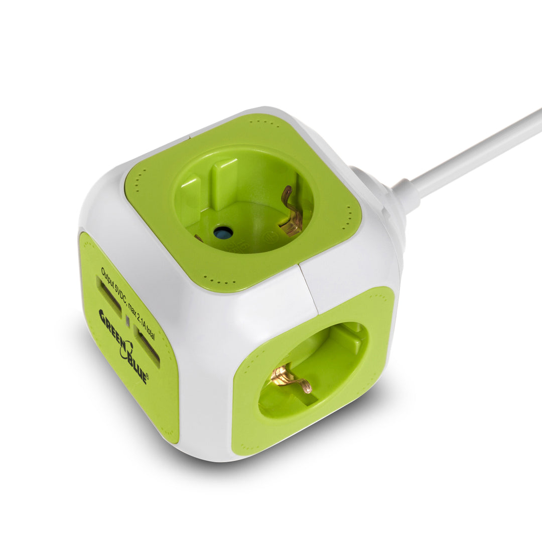 Prise d'alimentation quadruple MagicCube version allemande 2 entrées USB 1,4m GreenBlue GB118G