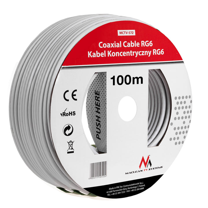 Maclean Coaxial Cable, Satellite Antenna Cable, 1.0CCS RG6, 100M, MCTV-572